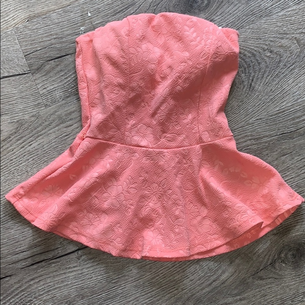 Charlotte Russe Pink Strapless Peplum Floral Top